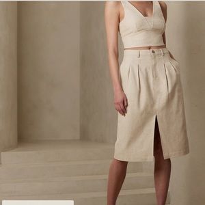 LINEN-COTTON HERRINGBONE MIDI SKIRT